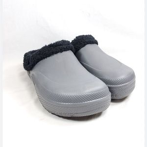 crane fuzzy warm clogs grey and navy size 9/10 new